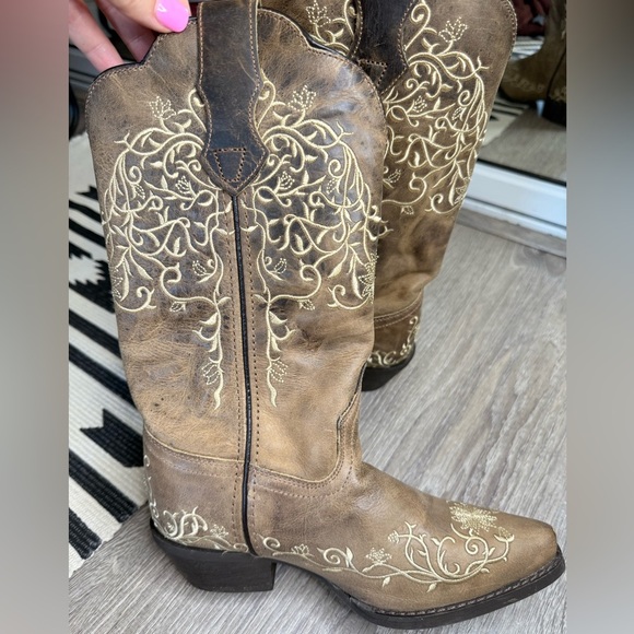 Laredo Women’s Jasmine Cowboy Boots Leather Taupe Size 6 - Picture 4 of 11